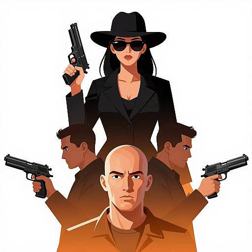 Mysterious Woman with Guns in Action