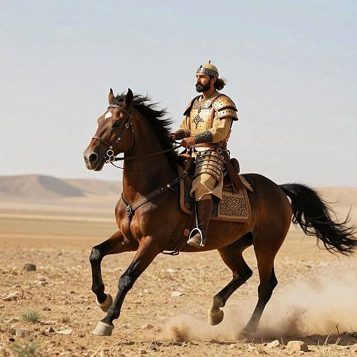 Numidian Rider Galloping Across Sunlit Plain