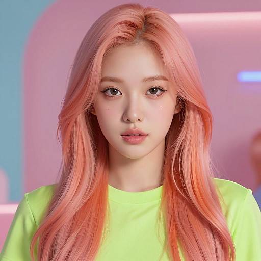 Digital Portrait of Young Woman with Vibrant Hair