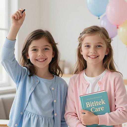 Joyful Friendship of Two Young Girls