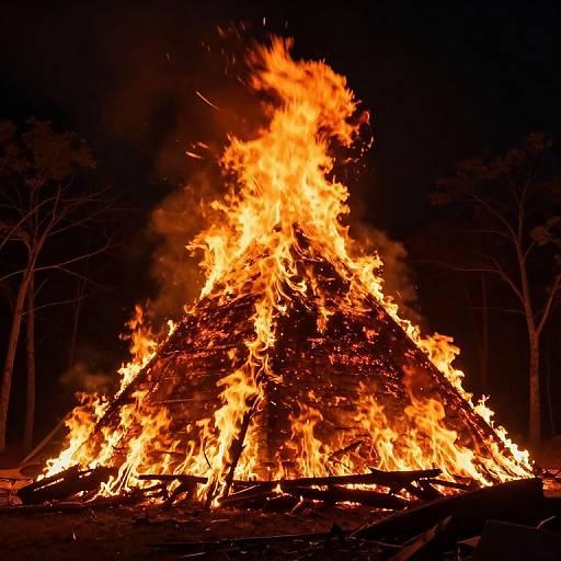 Fiery Pyramid Amidst Night Forest