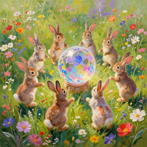 Whimsical Rabbits Dancing in Wildflowers