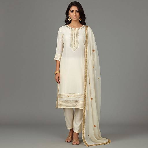 Elegant Woman in Ivory Kurta Sharara