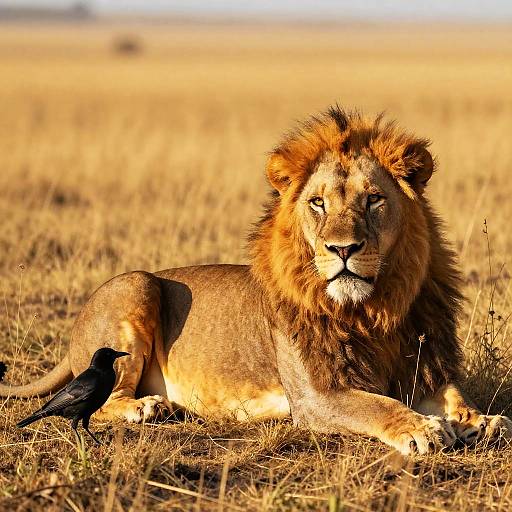 Majestic Male Lion in Sunlit Savanna