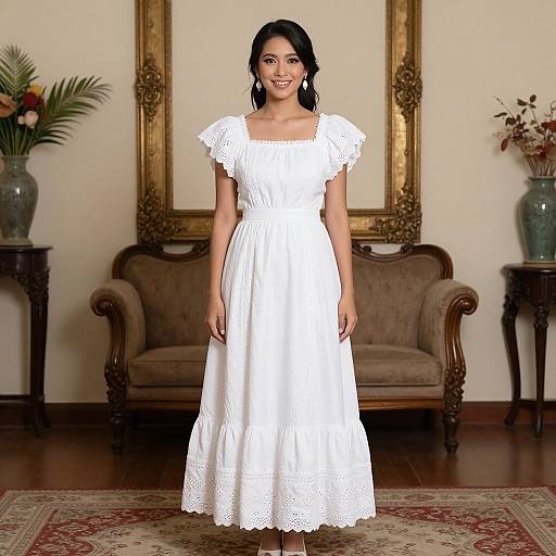 Filipiniana Attire Woman in White