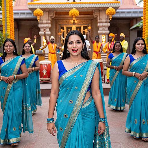 Festive Peacock Blue Saree Celebration