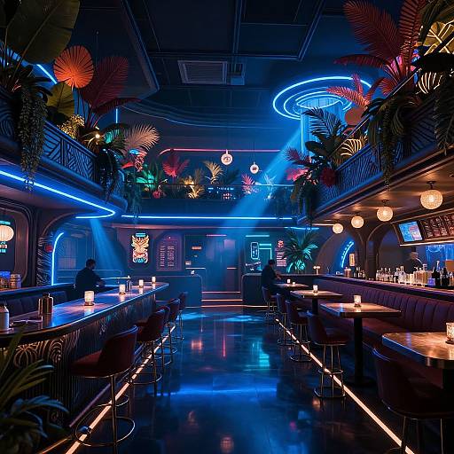 Futuristic Neon Tiki Bar Interior