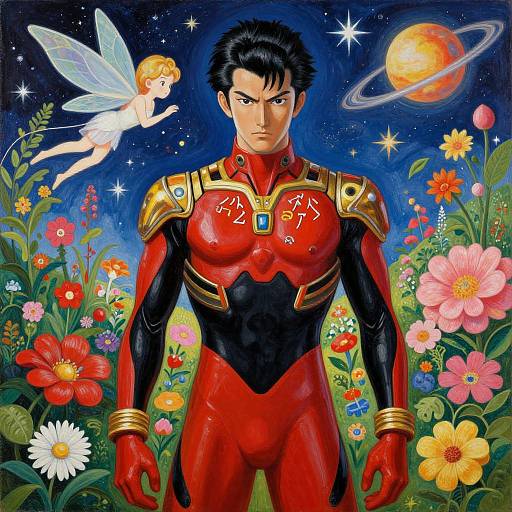 Futuristic Japanese Hero in Cosmic Fantasy