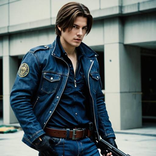 Man in Leon Resident Evil Costume with Gun