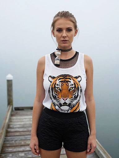 Hourglass Woman at Foggy Fishing Pier