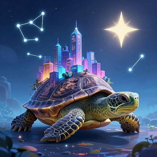 Colossal Turtle City in Cyberpunk Fantasy