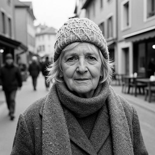 Elderly Woman in Black and White