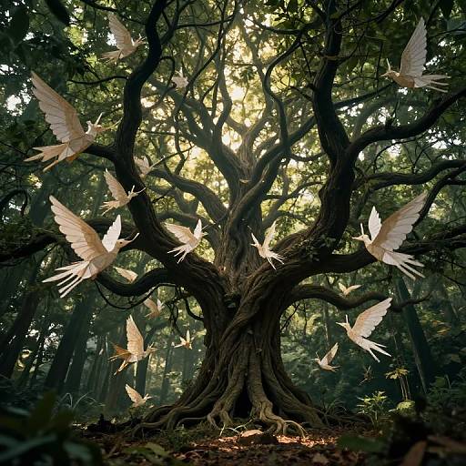 Ethereal Paper Creatures in Enchanted Forest