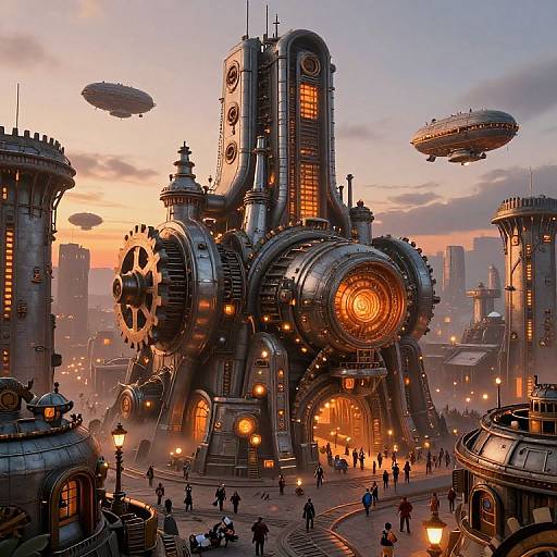 Steampunk City Inside Mechanical Fort