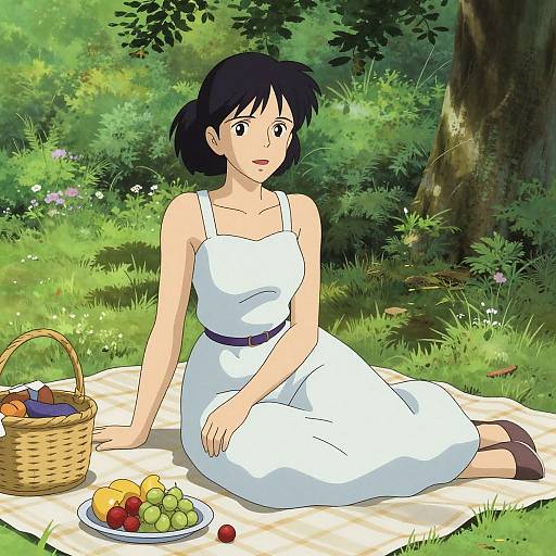 Woman Picnic in Lush Park Scene