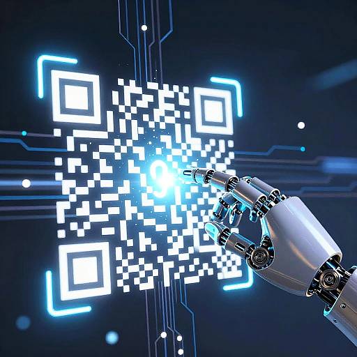 Robotic Hand Scanning Futuristic QR Code