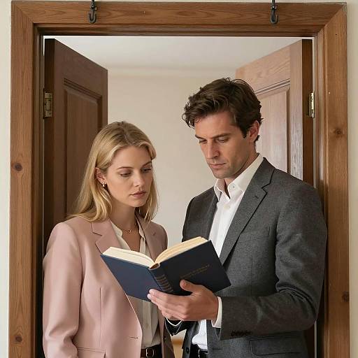 Couple Reading Together in Doorway