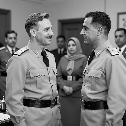 Two Military Officers in Uniform Facing Each Other