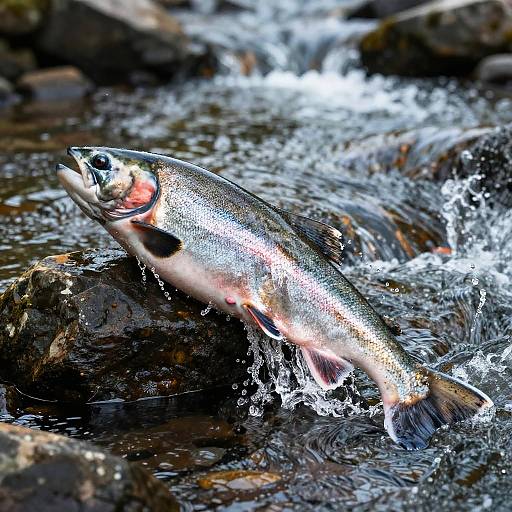 Salmon Leaping in River Splash