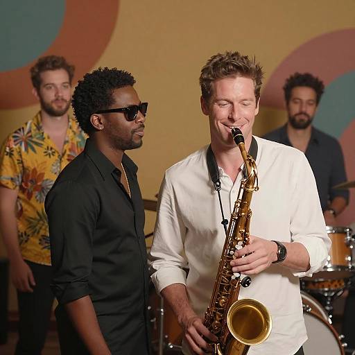 Band Members with Saxophone and Drums