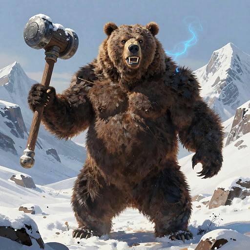 Half-Bear Warrior in Snowy Mountains