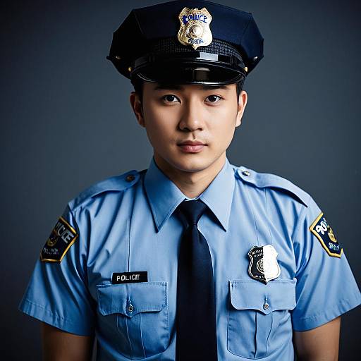Realistic Asian Policeman in Uniform