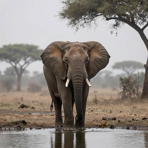 Mist-Covered Savannah with Majestic Elephant