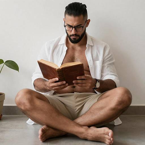 Mature Dark-Skinned Reader in Linen