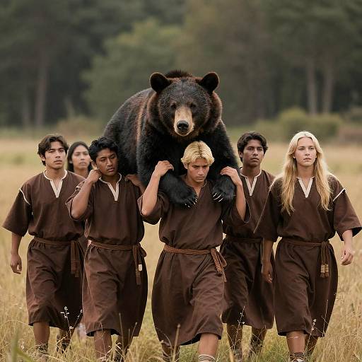 Native Americans Carrying a Black Bear