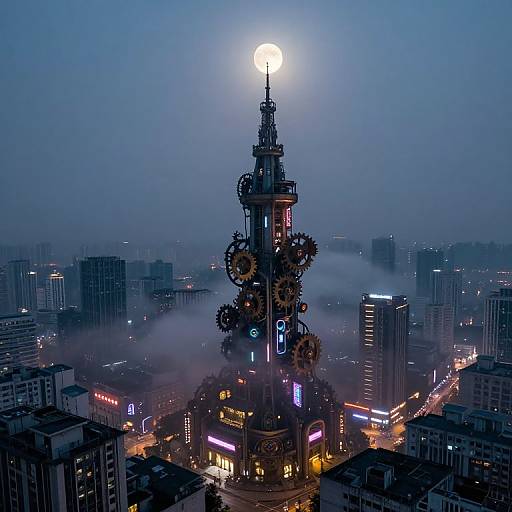 Surreal Steampunk Cityscape at Twilight