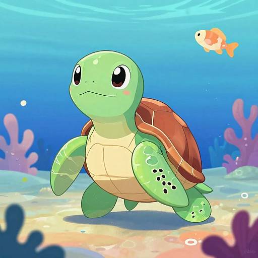 Adorable Cartoon Sea Turtle Underwater