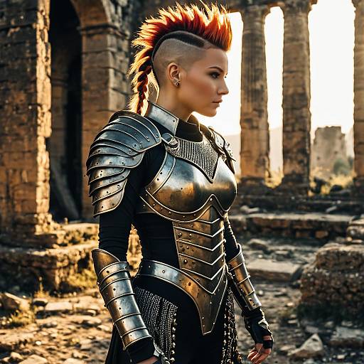 Female Warrior with Braided Mohawk in Armor