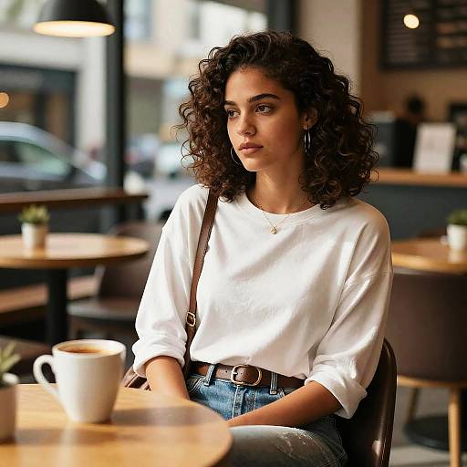 Young Woman in Casual Outfit Sitting in Café