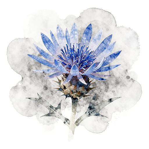 Frosty Blue Thistle Watercolor Art