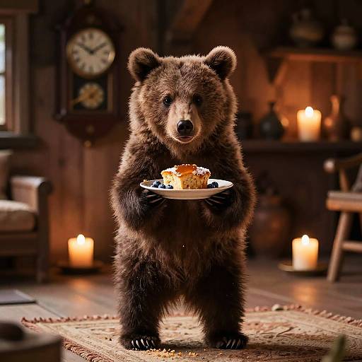 Candlelit Bear Cub in Mountain Chalet