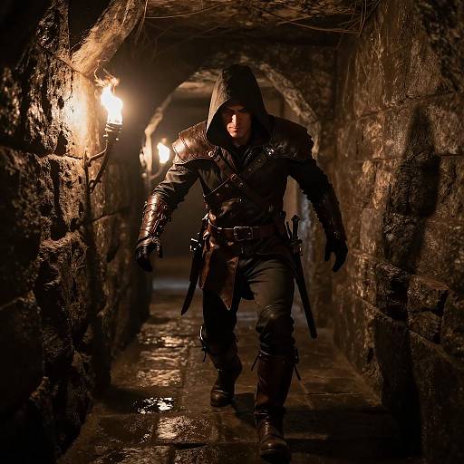 Stealthy Rogue Sneaking in Dungeon