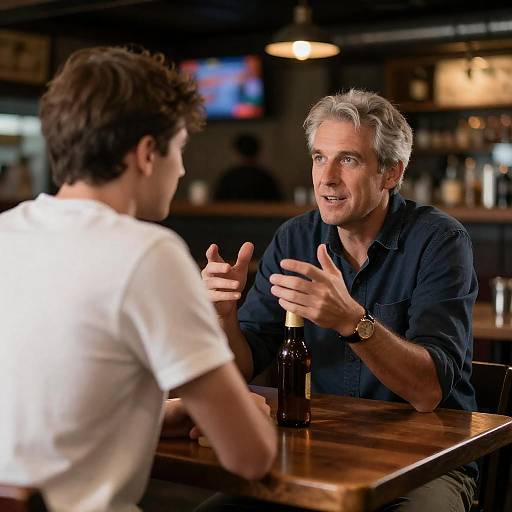 Dimly Lit Bar Conversation Between Two Men