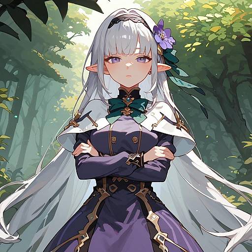 Anime Girl in Purple Dress Outdoors