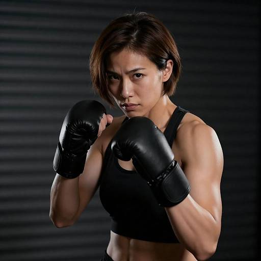 Focused Muscular Woman Boxing Portrait