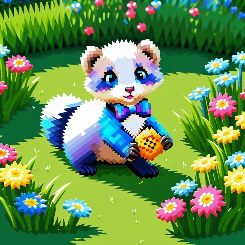 Quirky Ferret in a Vibrant Garden