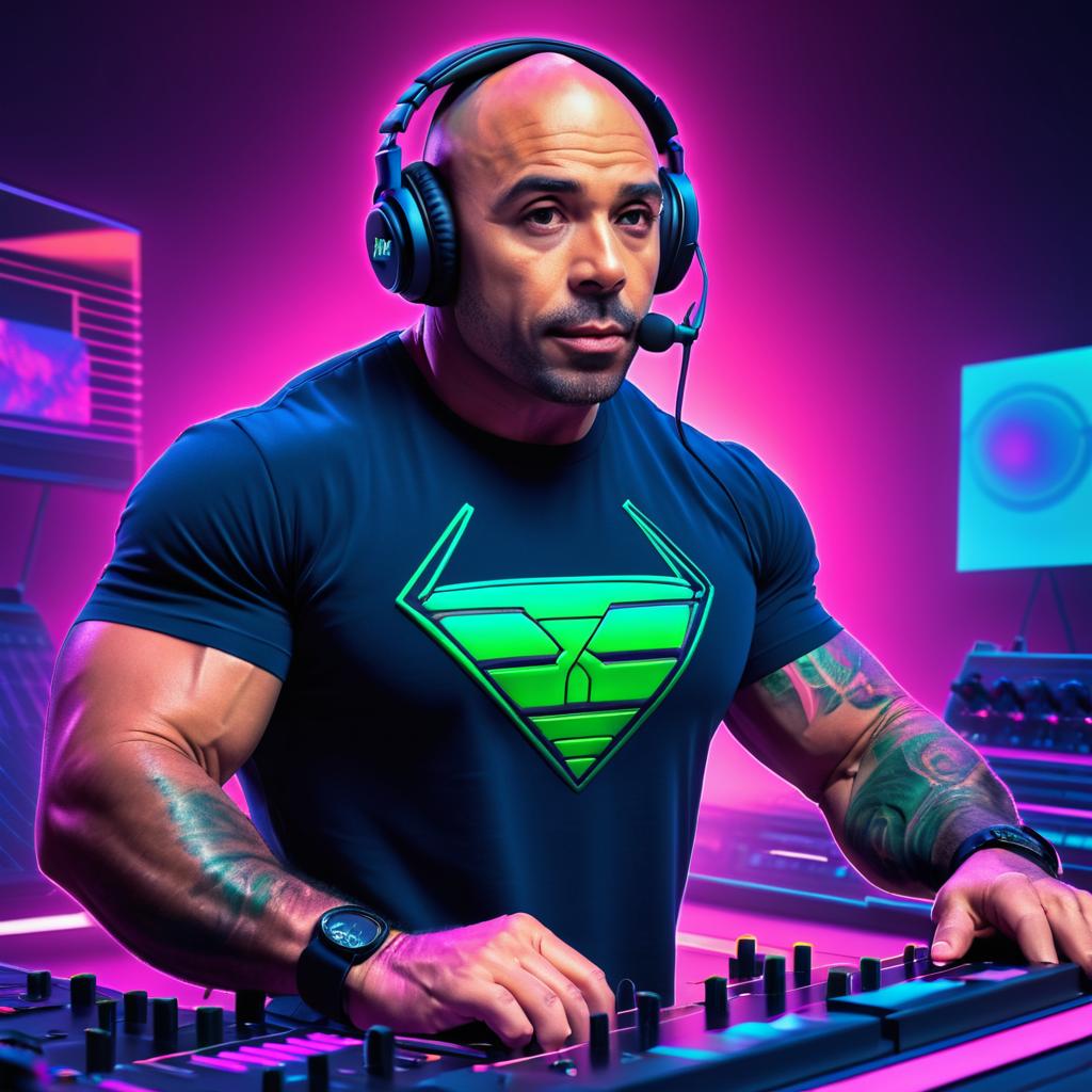 Muscular Joe Rogan in Synthwave Art