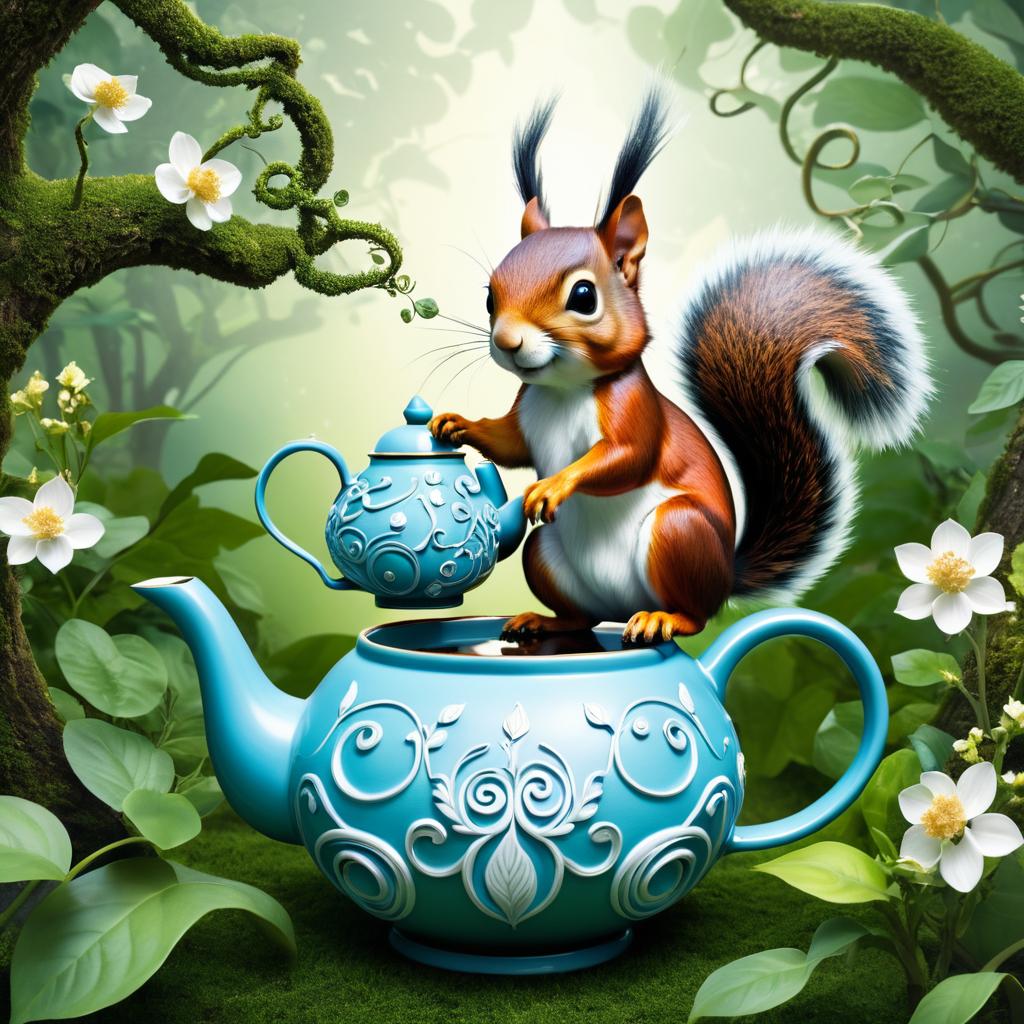 Surreal Squirrel-Teapot Hybrid in Garden