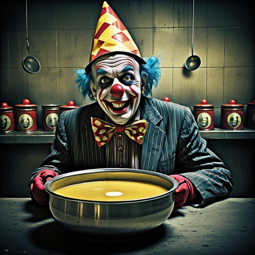 Surreal Clown Queuing for Soup