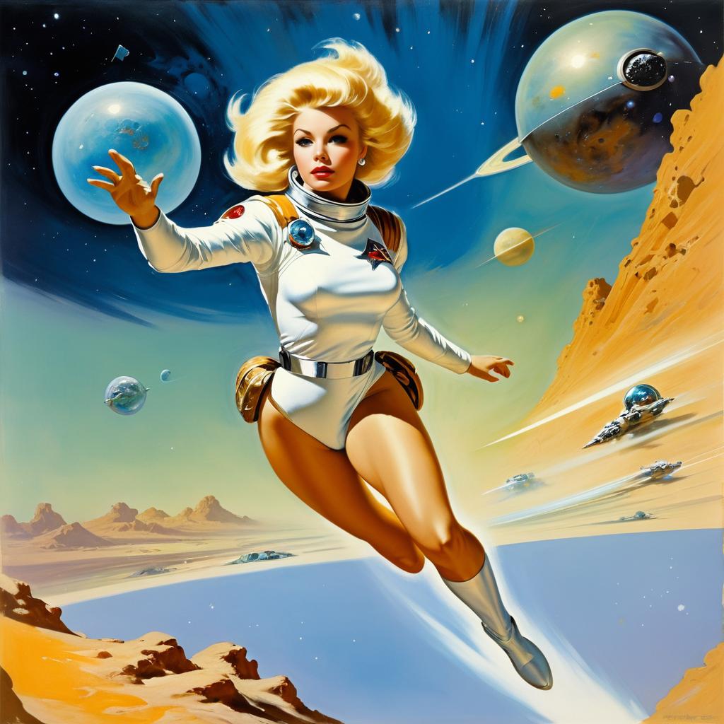 Blonde Astronaut Fleeing Alien Creature