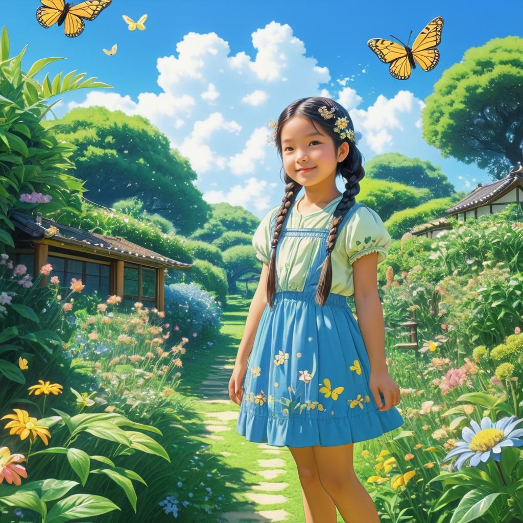 Hopeful Girl in a Vibrant Garden