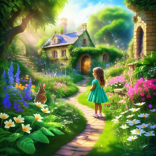 Whimsical Garden Adventure with a Rabbit Whimsical Garden Adventure with a Rabbit