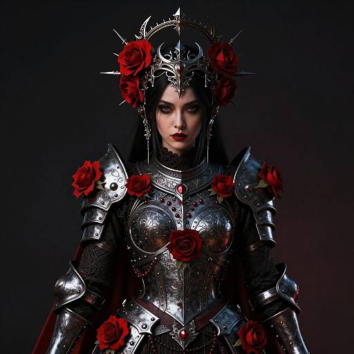 Gothic Warrior Woman in Rose-Adorned Armor