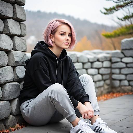 Short Pink Hair Overcast Outdoor Portrait