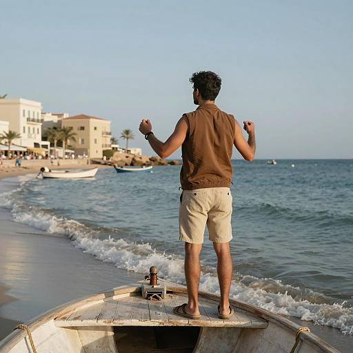 Coastal Serenity: Man on Boat's Edge