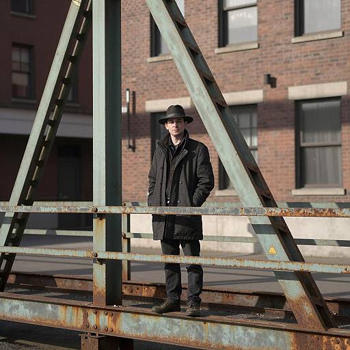 Lone Man on a Rusty Metal Bridge
